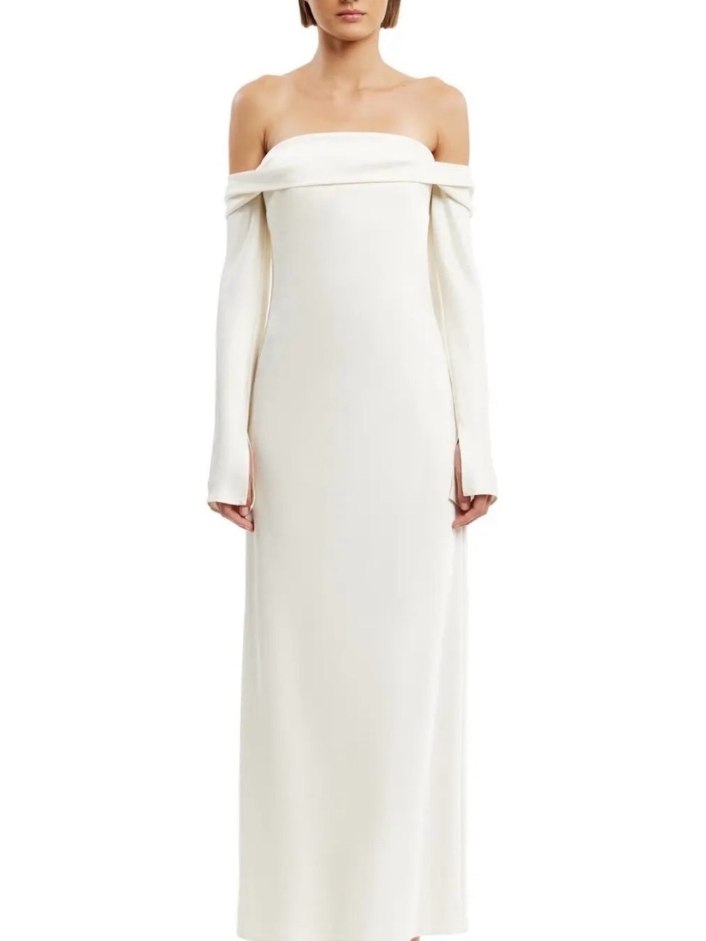 Off-Shoulder Long Sleeve Maxi Dress in Cream